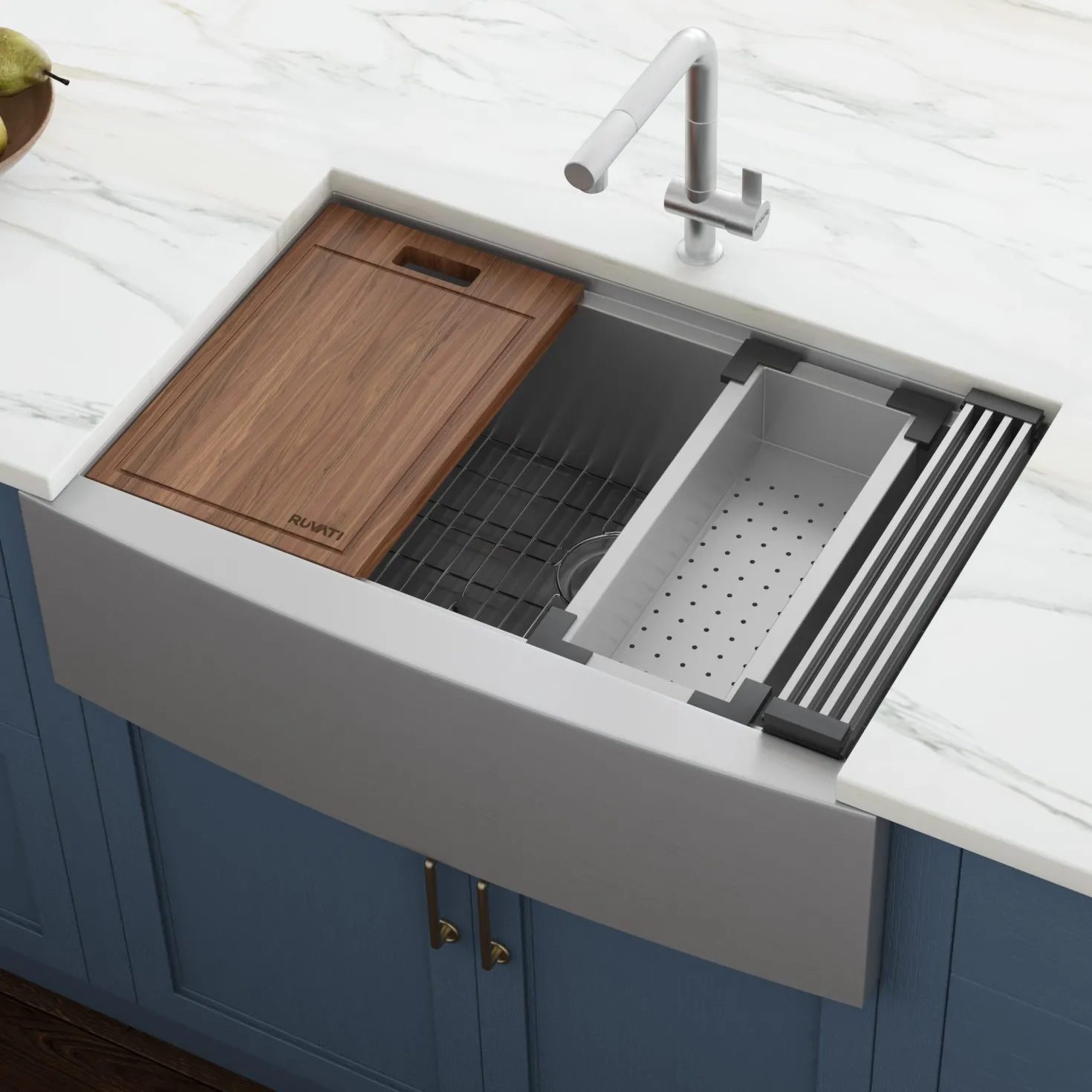 Ruvati 36" Farmhouse Single Bowl Stainless Workstation Kitchen Sink