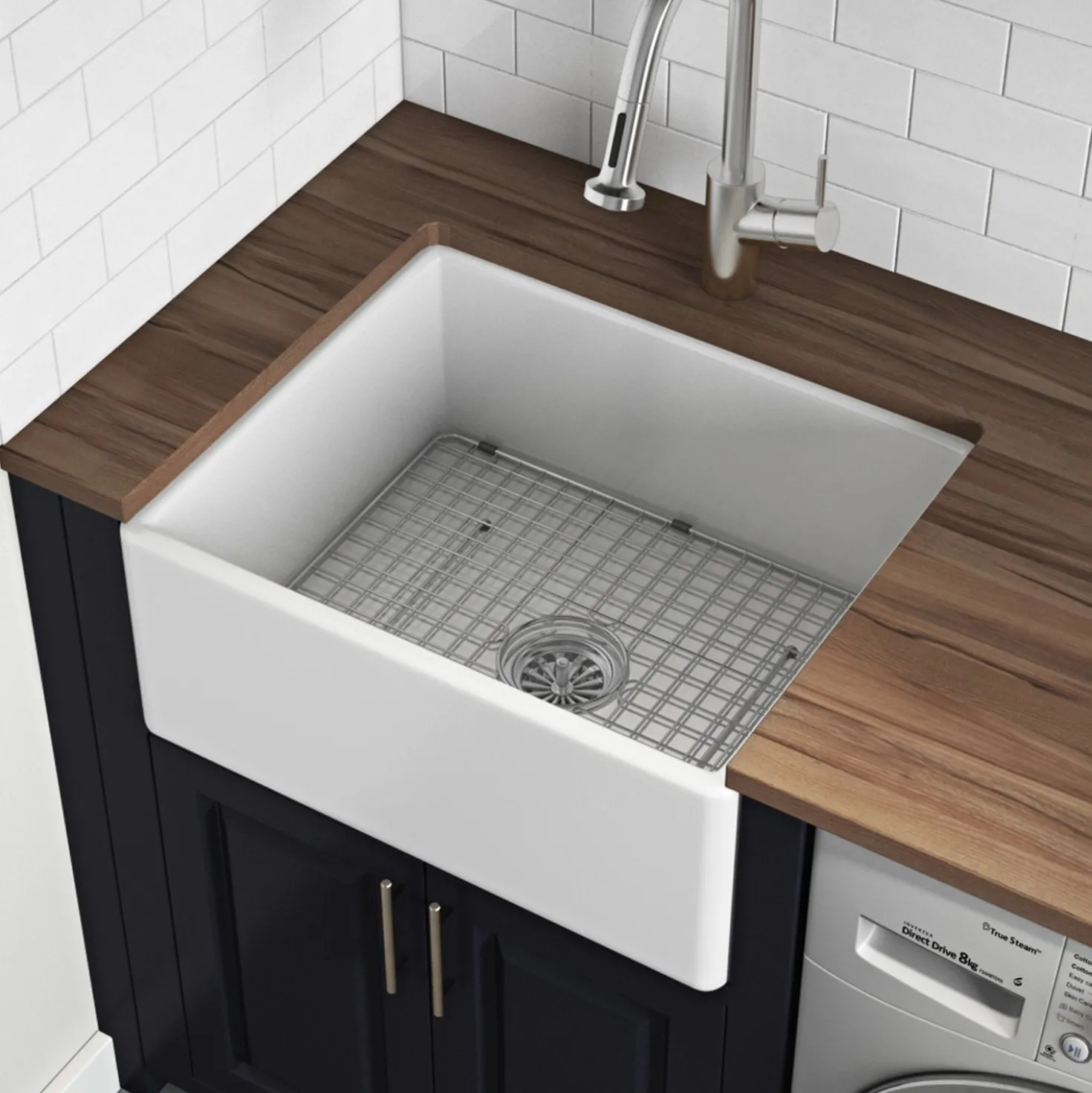 Ruvati 23" Fireclay Farmhouse Kitchen Laundry Utility Sink Single Bowl in White