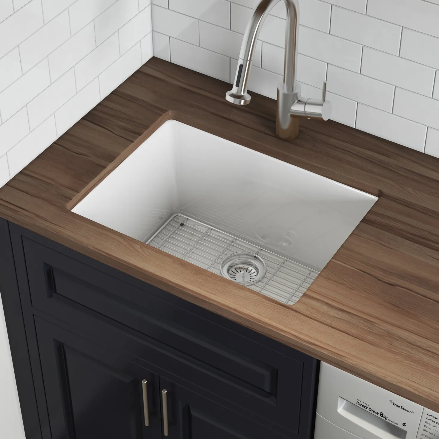 Ruvati 24" Fireclay Undermount / Topmount Single Bowl Kitchen Sink in White