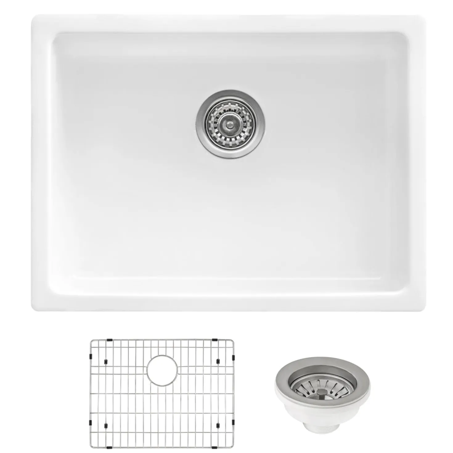 Ruvati 24" Fireclay Undermount / Topmount Single Bowl Kitchen Sink in White