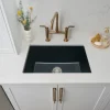 Ruvati 24" Fireclay Undermount / Topmount Single Bowl Kitchen Sink in Gloss Black