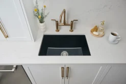 Ruvati 24" Fireclay Undermount / Topmount Single Bowl Kitchen Sink in Gloss Black