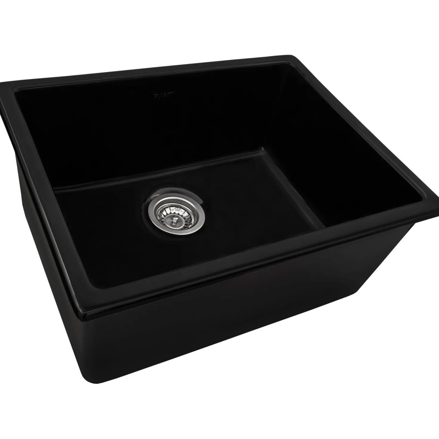 Ruvati 24" Fireclay Undermount / Topmount Single Bowl Kitchen Sink in Gloss Black
