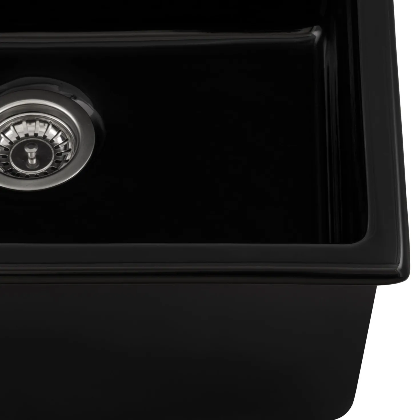 Ruvati 24" Fireclay Undermount / Topmount Single Bowl Kitchen Sink in Gloss Black
