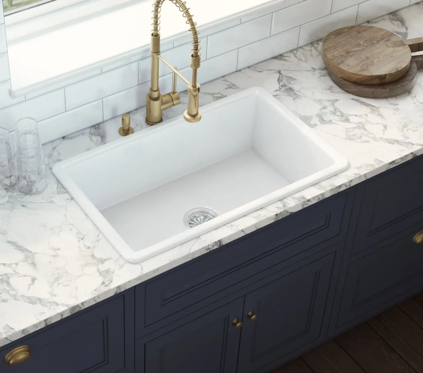 Ruvati 30" Fireclay Undermount / Topmount Single Bowl Kitchen Sink in White