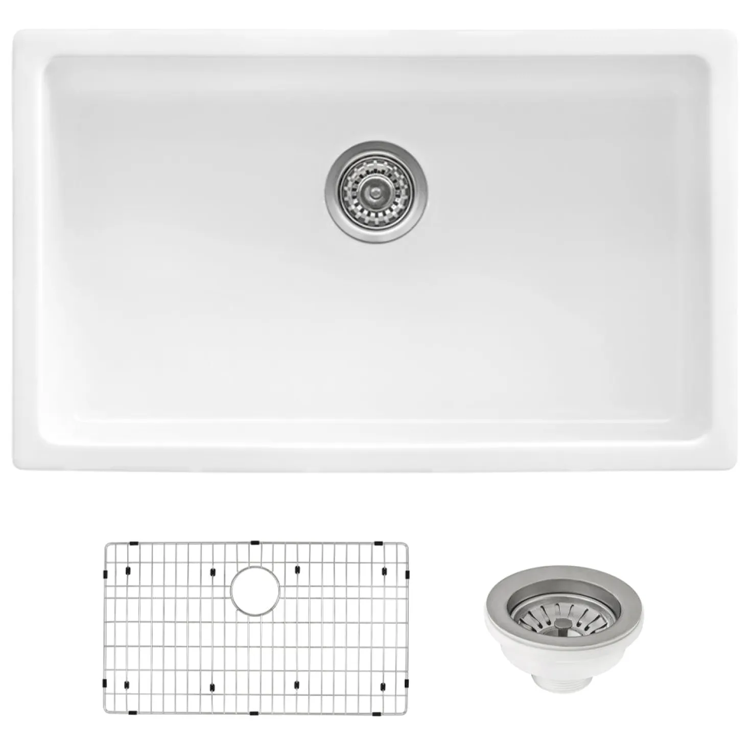 Ruvati 30" Fireclay Undermount / Topmount Single Bowl Kitchen Sink in White