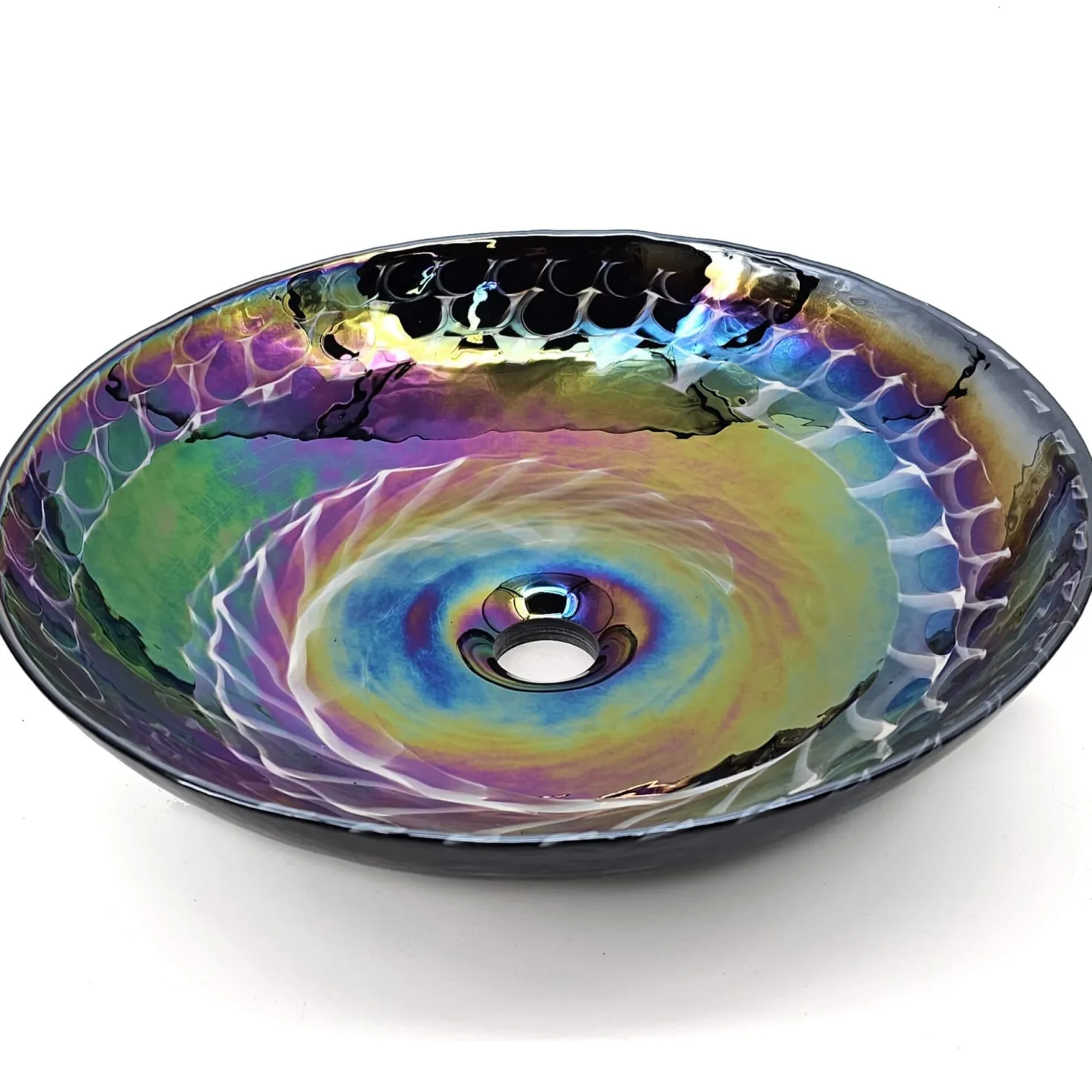 Ruvati 16" Glass Art Vessel Circle Decorative Pattern Bathroom Sink - Cosmic Black