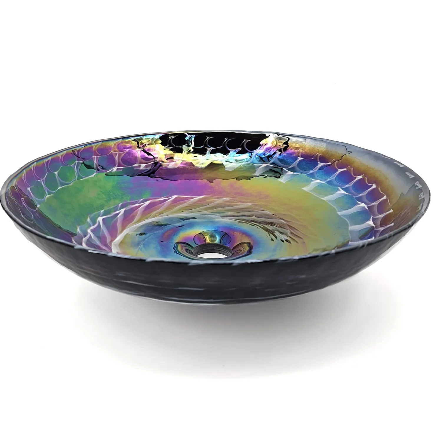 Ruvati 16" Glass Art Vessel Circle Decorative Pattern Bathroom Sink - Cosmic Black