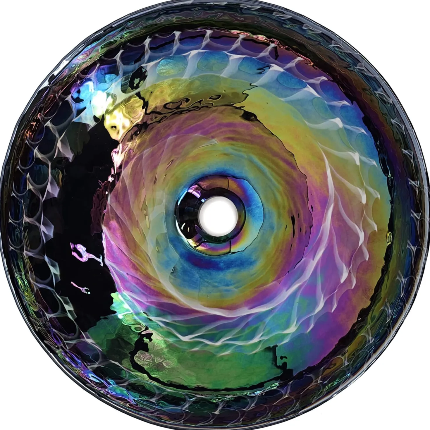 Ruvati 16" Glass Art Vessel Circle Decorative Pattern Bathroom Sink - Cosmic Black