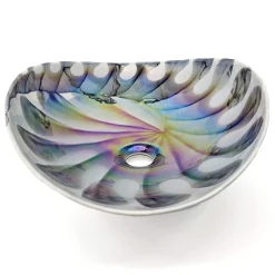 Ruvati 19" Glass Art Vessel Seashell Decorative Pattern Bathroom Sink - Spira Luxe Pearl White