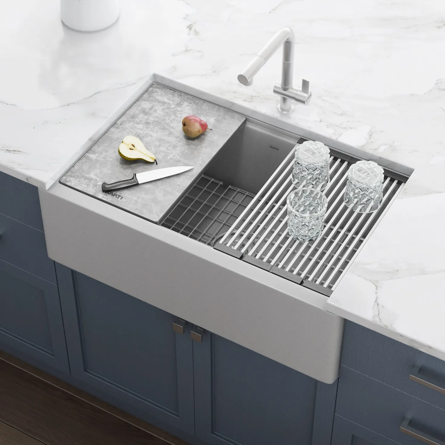 Ruvati 33" Granite Composite Farmhouse Workstation Apron Front Kitchen Sink