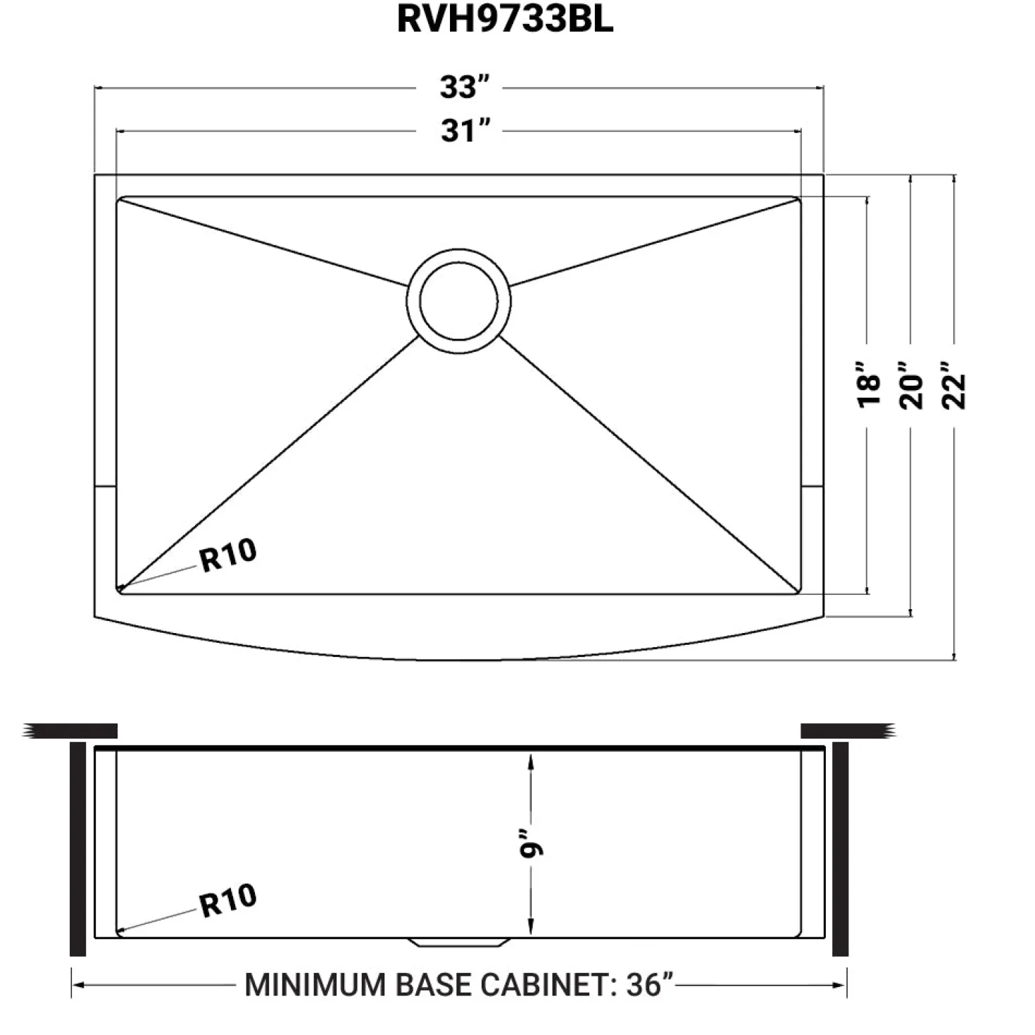 Ruvati 33" Gunmetal Apron Front Stainless Steel Kitchen Sink