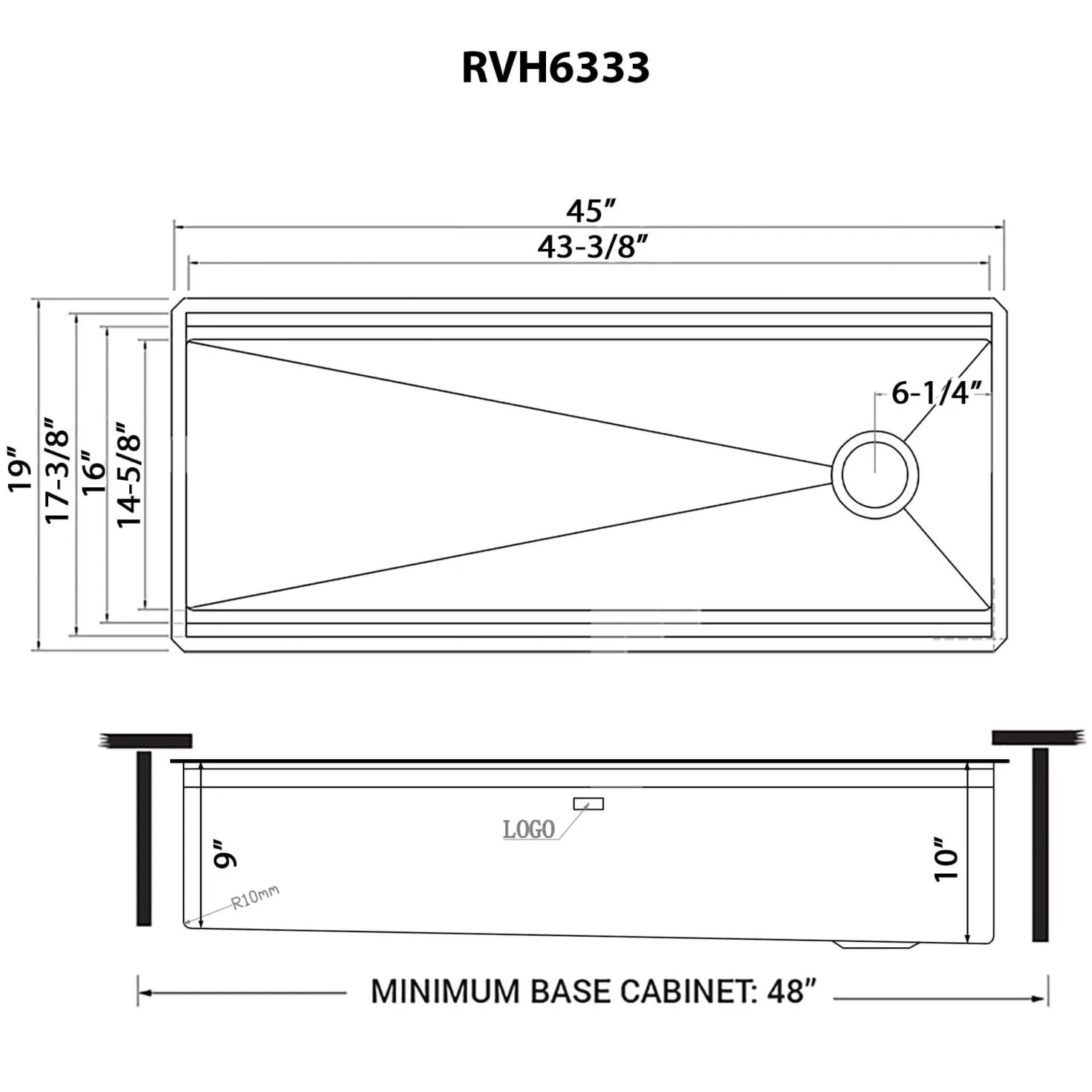 Ruvati 45" Gunmetal Stainless Steel Workstation Two-Tiered Ledge Undermount Kitchen Sink
