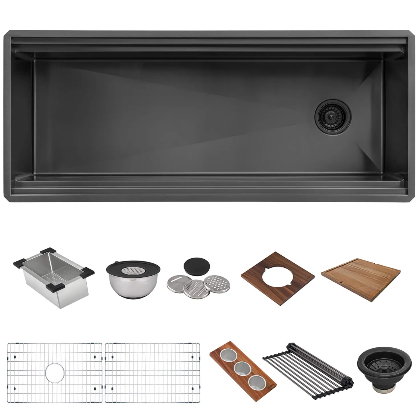 Ruvati 45" Gunmetal Stainless Steel Workstation Two-Tiered Ledge Undermount Kitchen Sink
