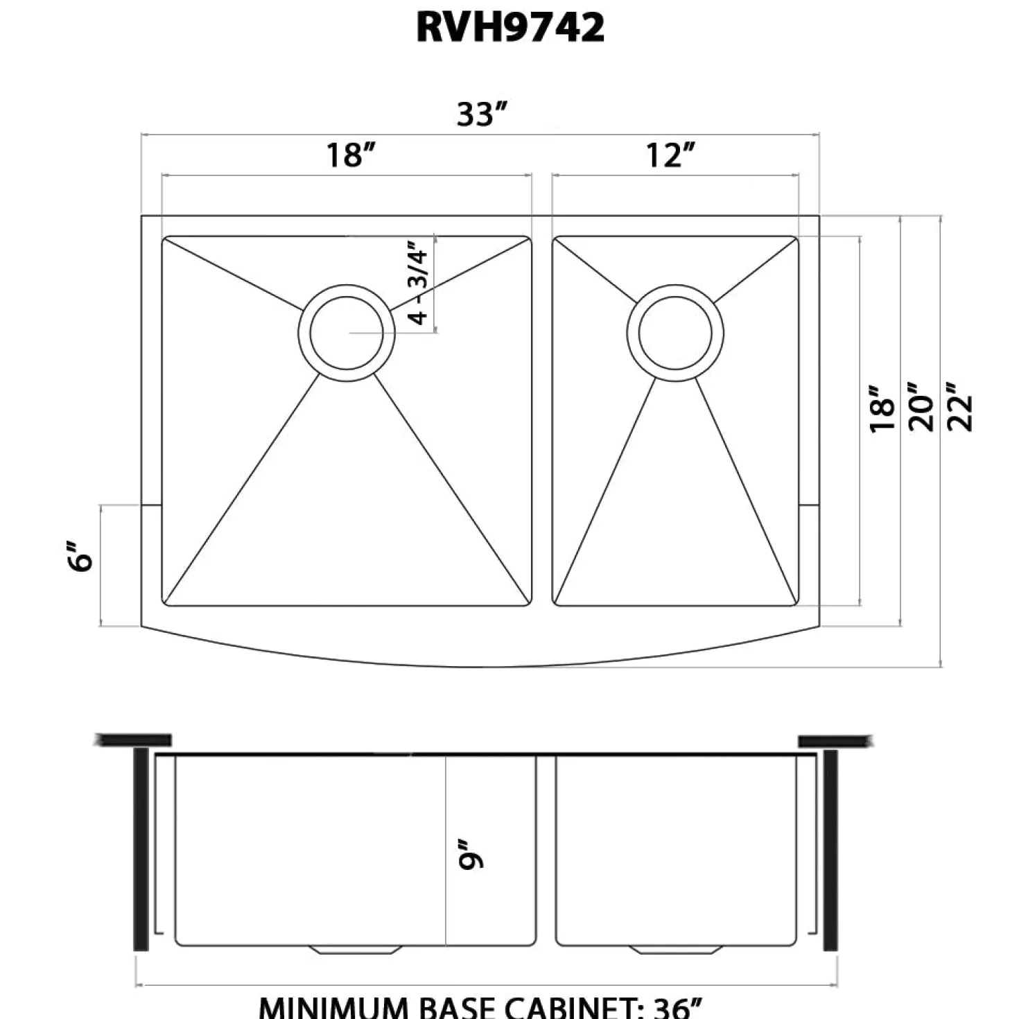 Ruvati 33" Gunmetal Stainless Steel 60/40 Double Bowl Apron Front Farmhouse Kitchen Sink