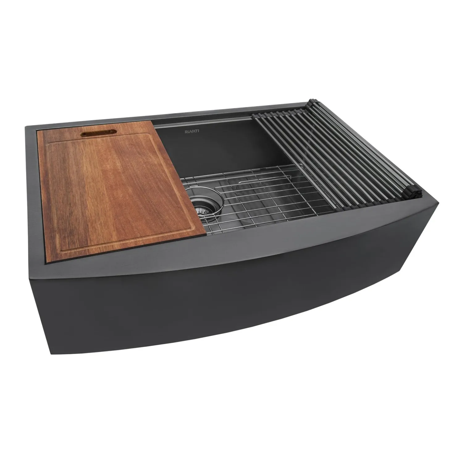 Ruvati 30" Gunmetal Workstation Apron Front Stainless Steel Kitchen Sink