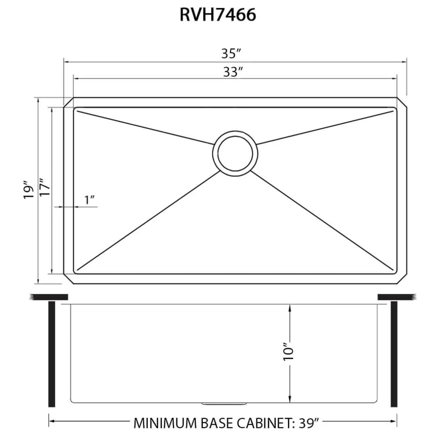Ruvati 35" Large Undermount 16 Gauge Single Bowl Kitchen Sink