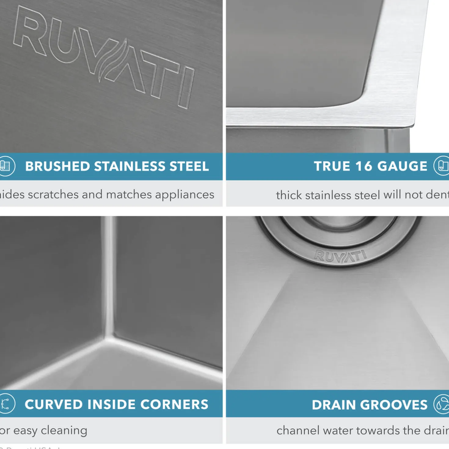 Ruvati 35" Large Undermount 16 Gauge Single Bowl Kitchen Sink