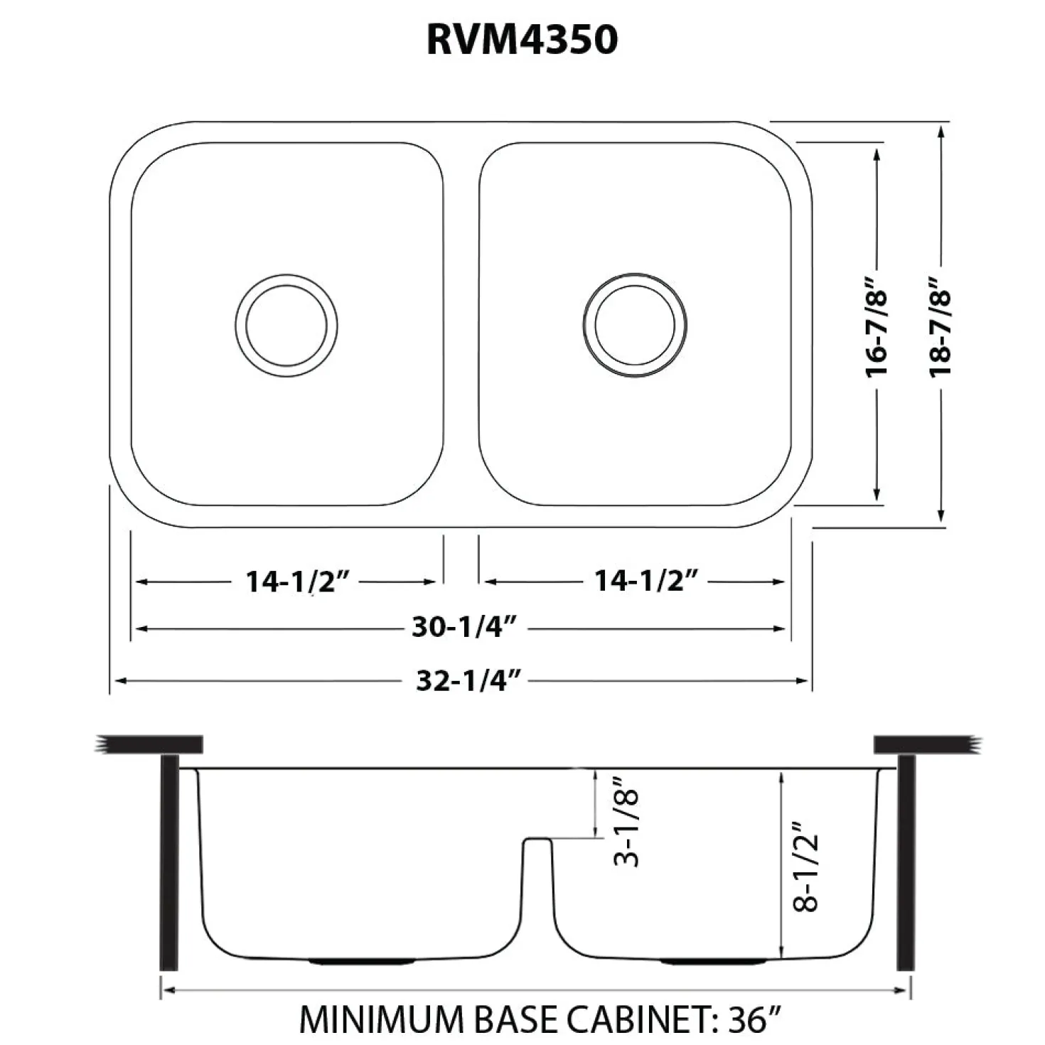 Ruvati 32" Low-Divide 50/50 Double Bowl Undermount 16 Gauge Stainless Steel Kitchen Sink