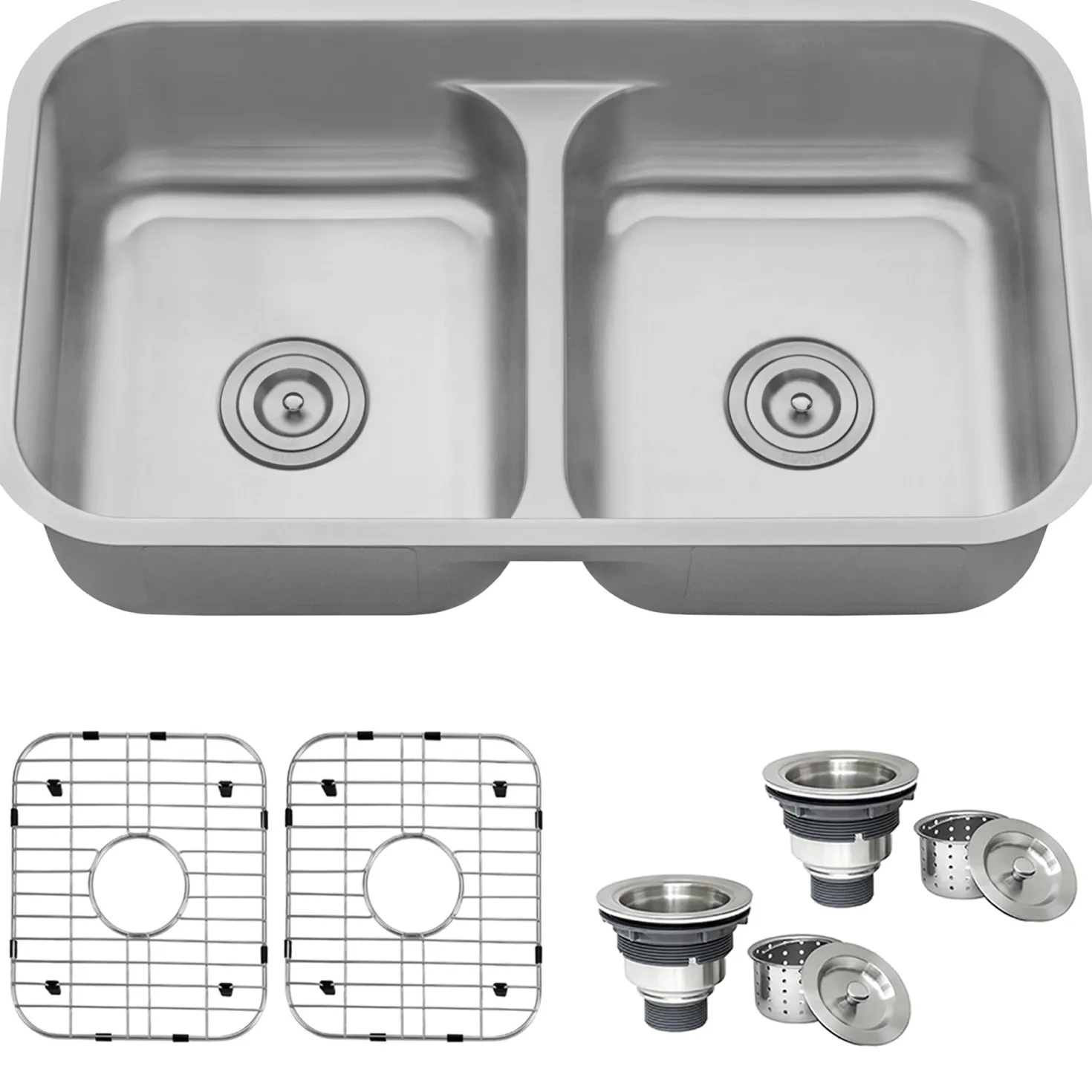Ruvati 32" Low-Divide 50/50 Double Bowl Undermount 16 Gauge Stainless Steel Kitchen Sink