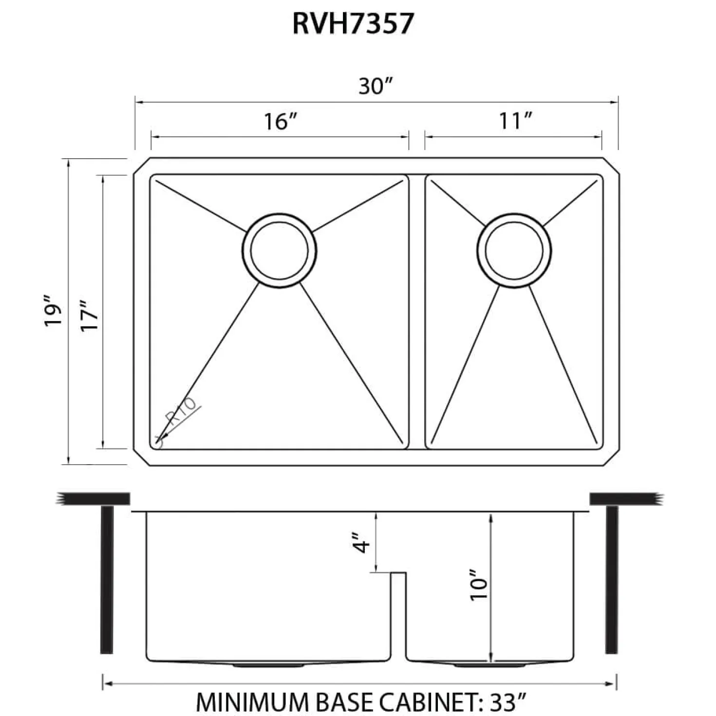 Ruvati 30" Low-Divider 60/40 Double Bowl Kitchen Sink