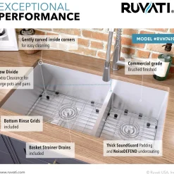 Ruvati Low-Divide Undermount Tight Radius 60/40 Double Bowl 16 Gauge Stainless Steel Kitchen Sink
