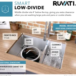 Ruvati Low-Divide Undermount Tight Radius 60/40 Double Bowl 16 Gauge Stainless Steel Kitchen Sink