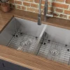 Ruvati Low-Divide Undermount Tight Radius 50/50 Double Bowl 16 Gauge Stainless Steel Kitchen Sink