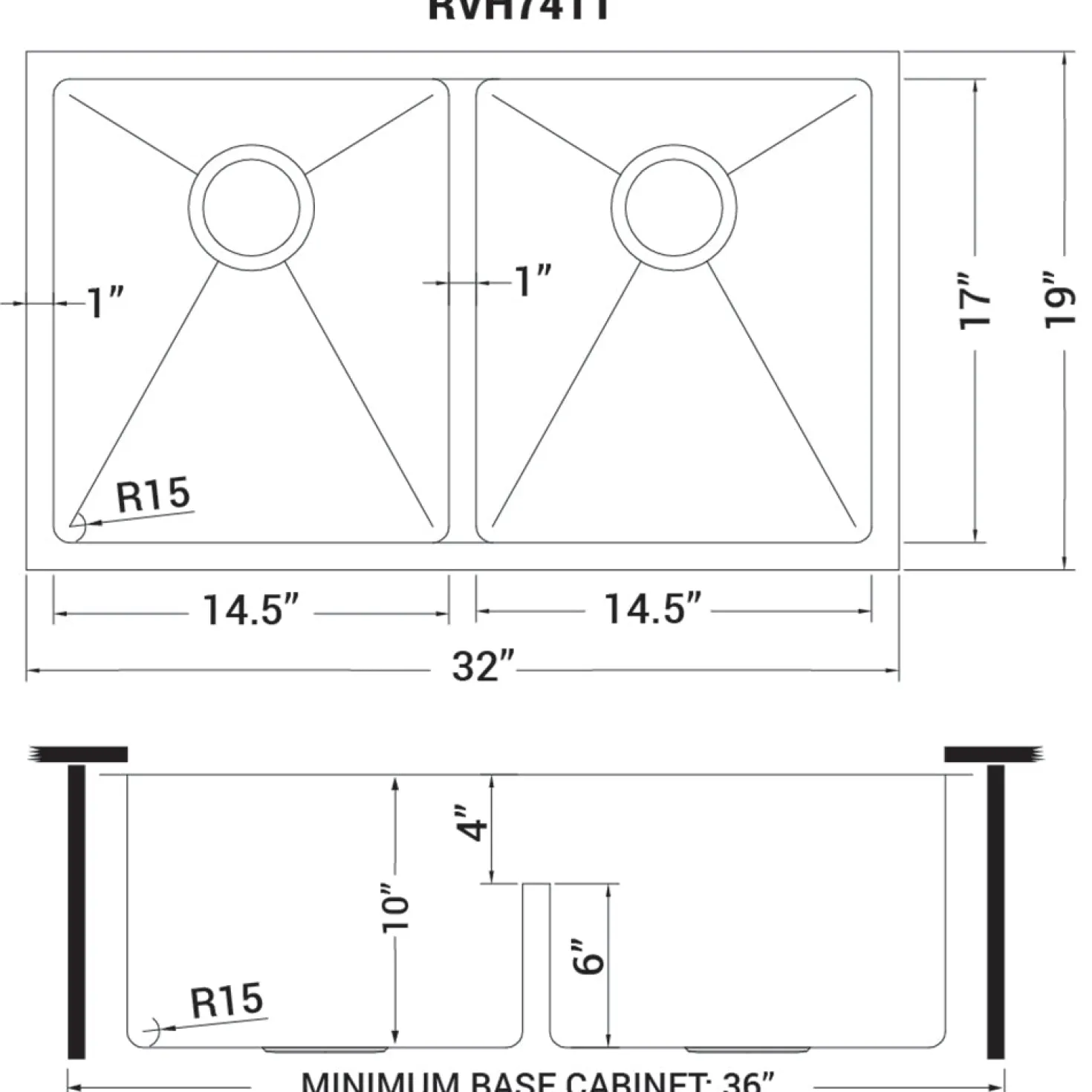 Ruvati Low-Divide Undermount Tight Radius 50/50 Double Bowl 16 Gauge Stainless Steel Kitchen Sink