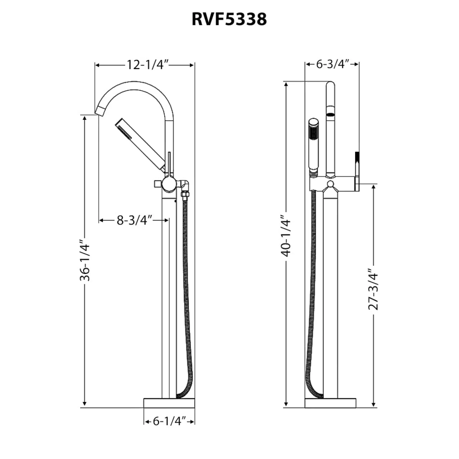 Ruvati Lucia Single Handle Tall Floor Mounted Freestanding Tub Filler Faucet in Brushed Nickel Stainless - RVF5338BN