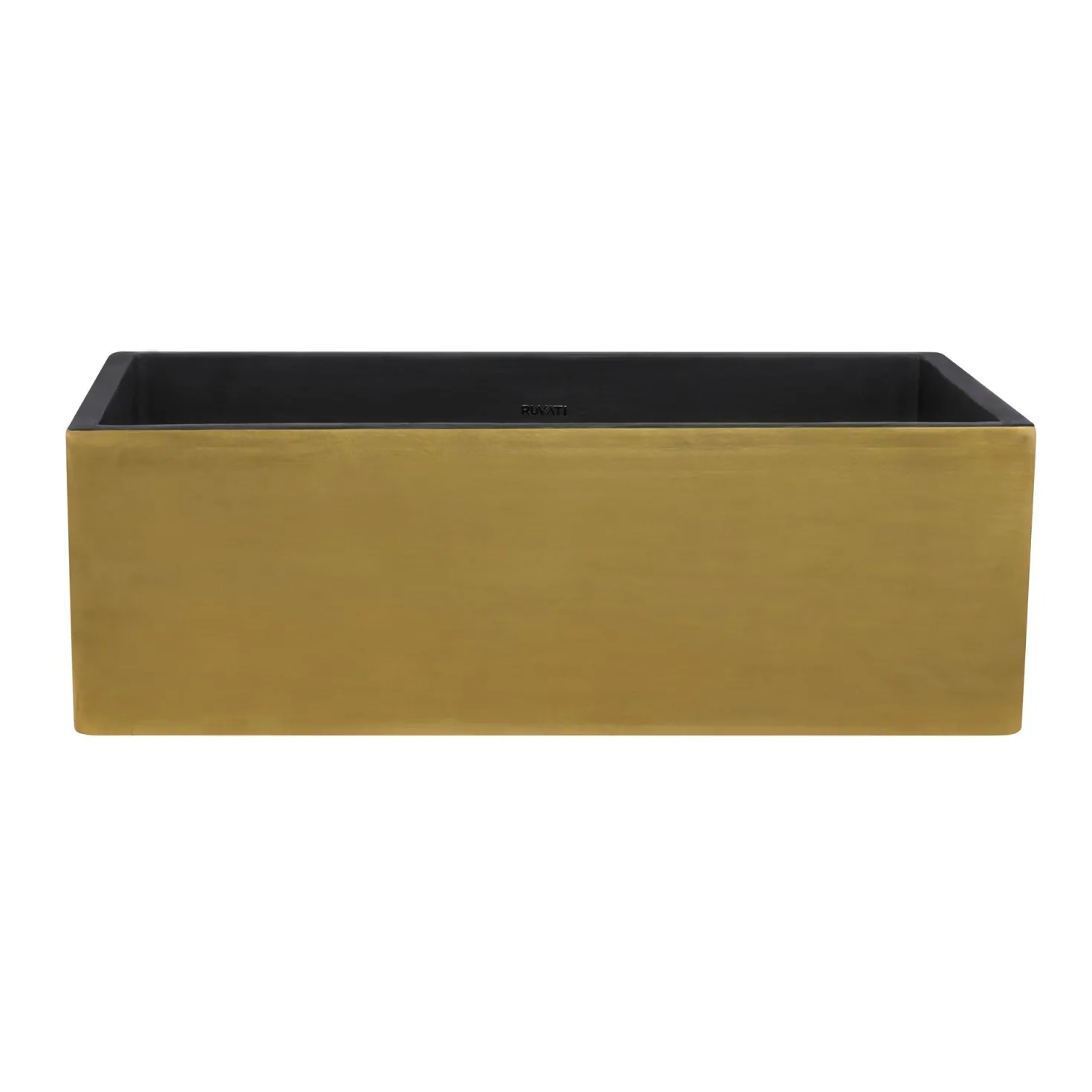 Ruvati 30" Matte Black Fireclay Farmhouse Kitchen Sink with Brushed Gold Apron