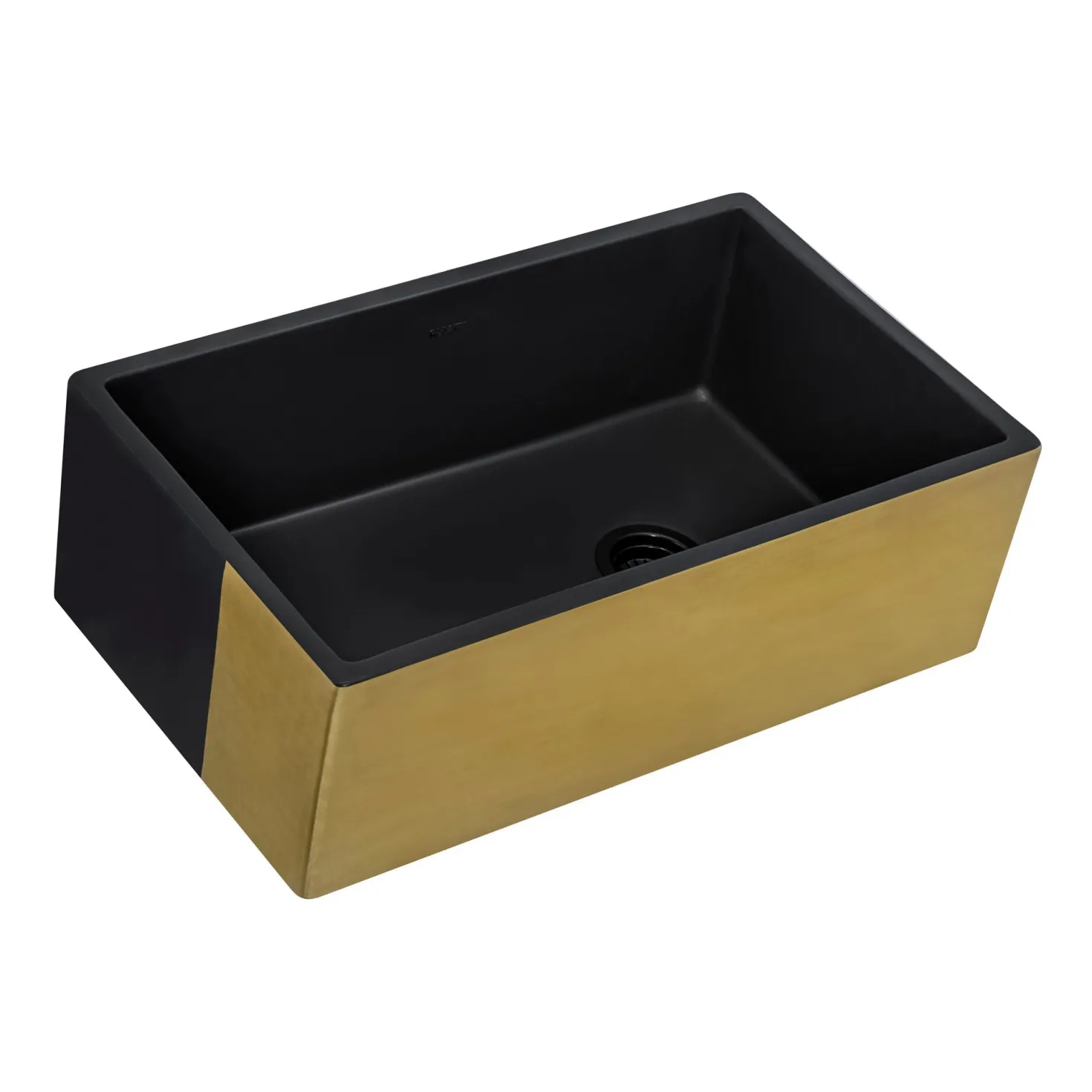 Ruvati 30" Matte Black Fireclay Farmhouse Kitchen Sink with Brushed Gold Apron