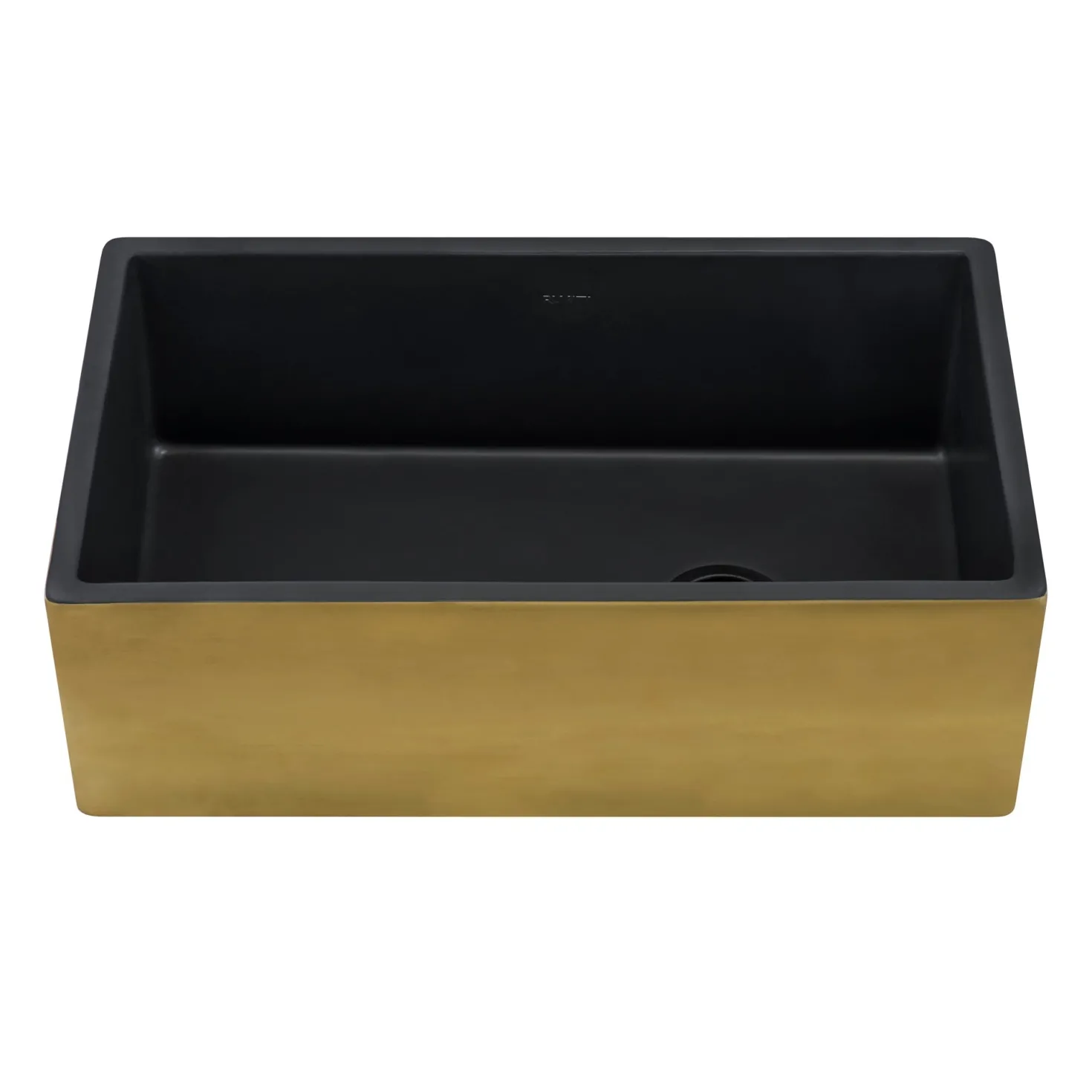 Ruvati 30" Matte Black Fireclay Farmhouse Kitchen Sink with Brushed Gold Apron