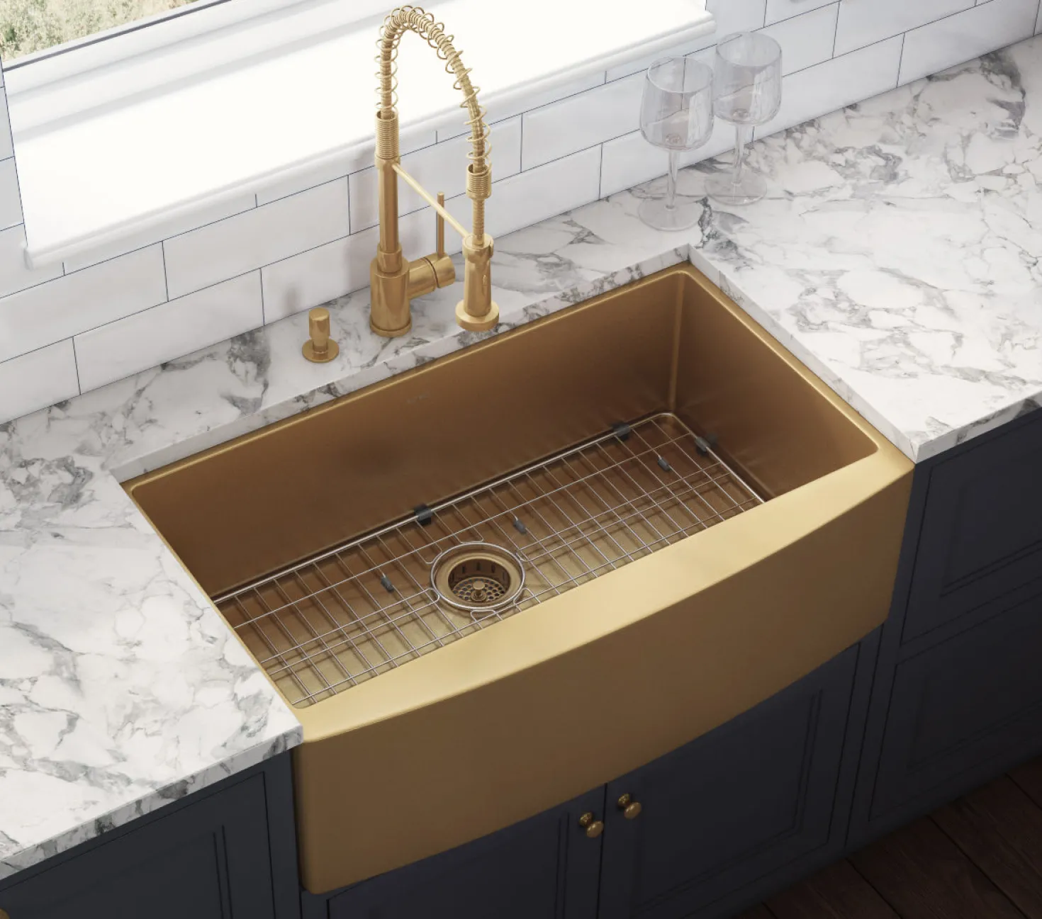 Ruvati 30" Matte Gold Apron Front Stainless Steel Kitchen Sink