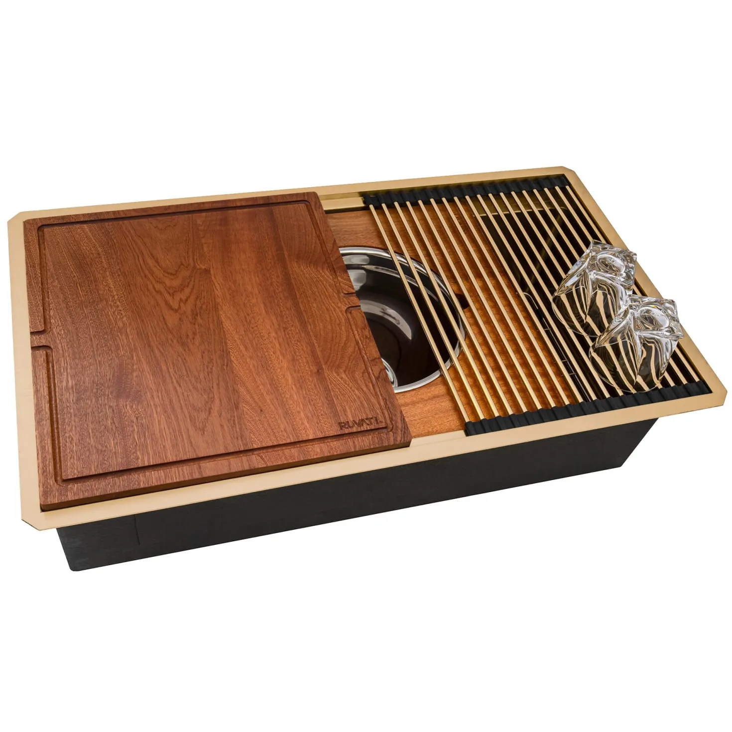 Ruvati 33" Matte Gold Double Ledge Small Radius Stainless Steel Workstation Kitchen Sink