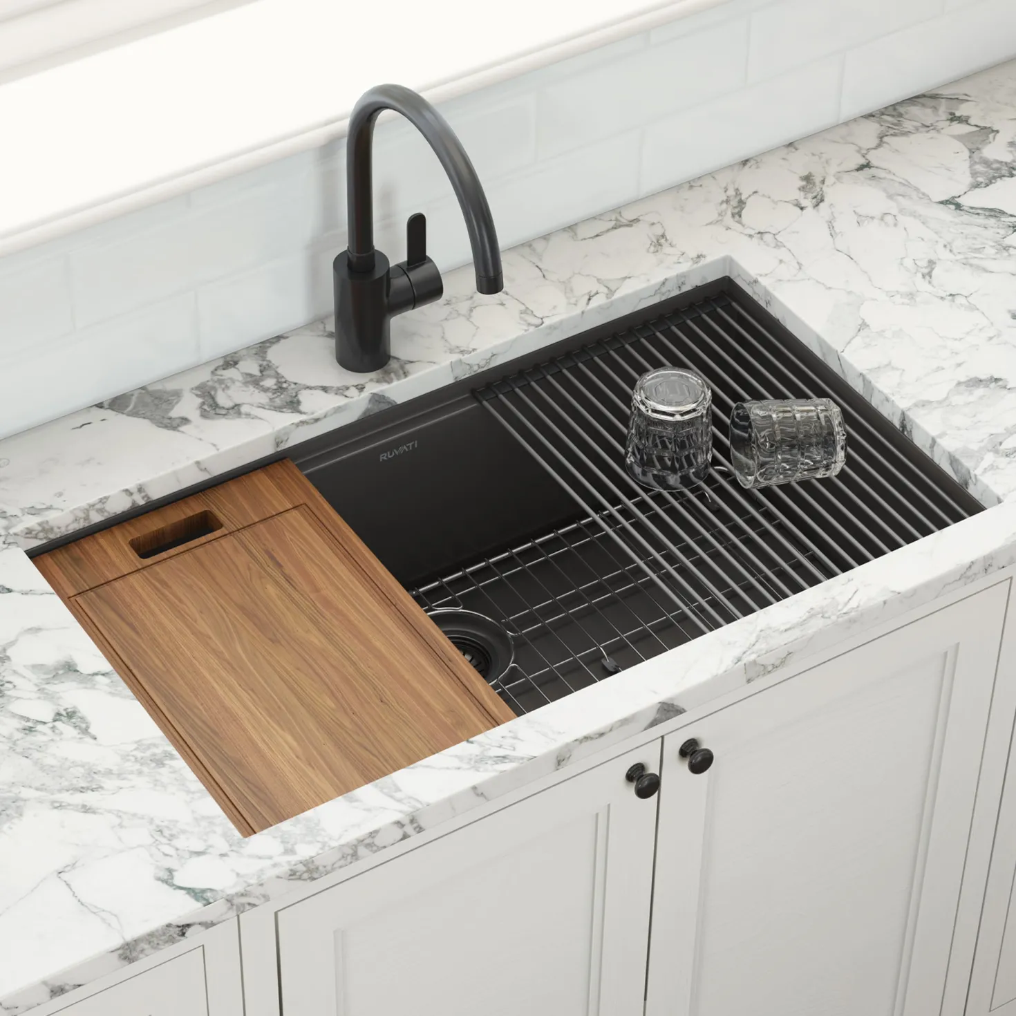 Ruvati 33" PVD Gunmetal Stainless Workstation Kitchen Sink