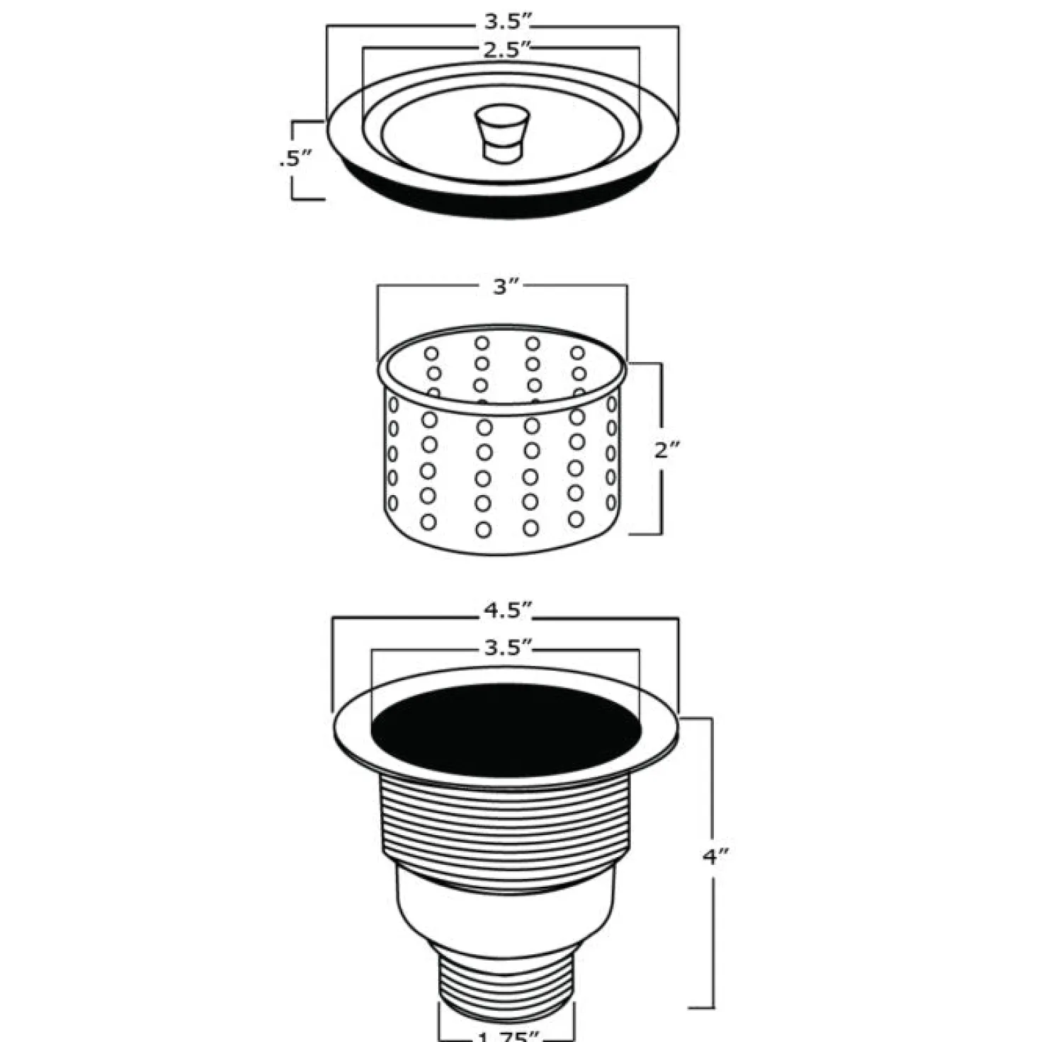 Ruvati RVA1025 Kitchen Sink Basket Strainer in Stainless Steel