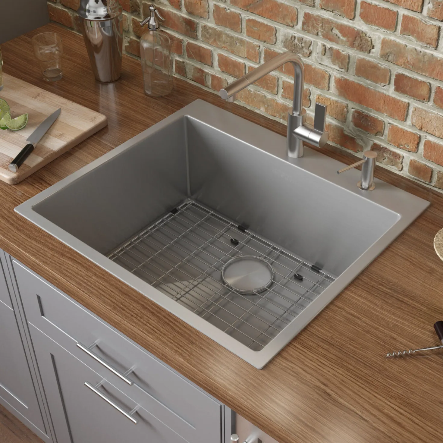 Ruvati RVH8007 25" Drop-in Tight Radius Topmount 16 Gauge Stainless Steel Single Bowl Kitchen Sink