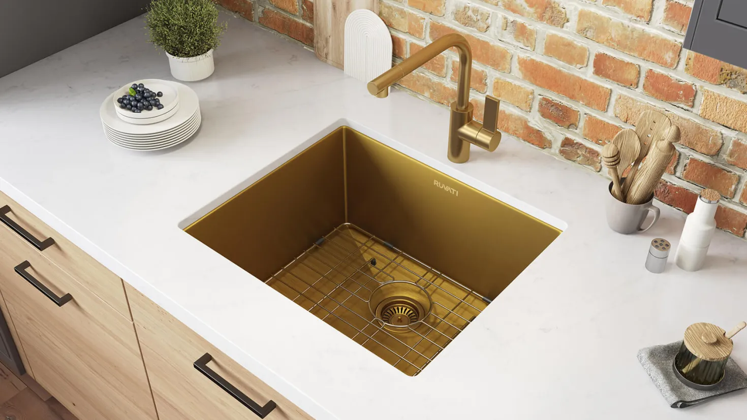 Ruvati RVH7121GG 21" Undermount Tight Radius Matte Gold Stainless Steel Single Bowl Kitchen Sink
