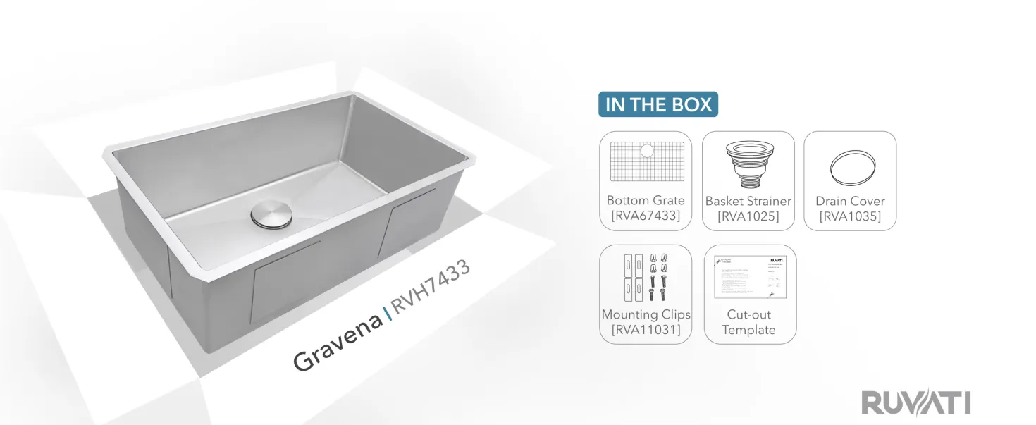 Ruvati RVH7433 33" Undermount 16 Gauge Tight Radius Large Stainless Steel Single Bowl Kitchen Sink
