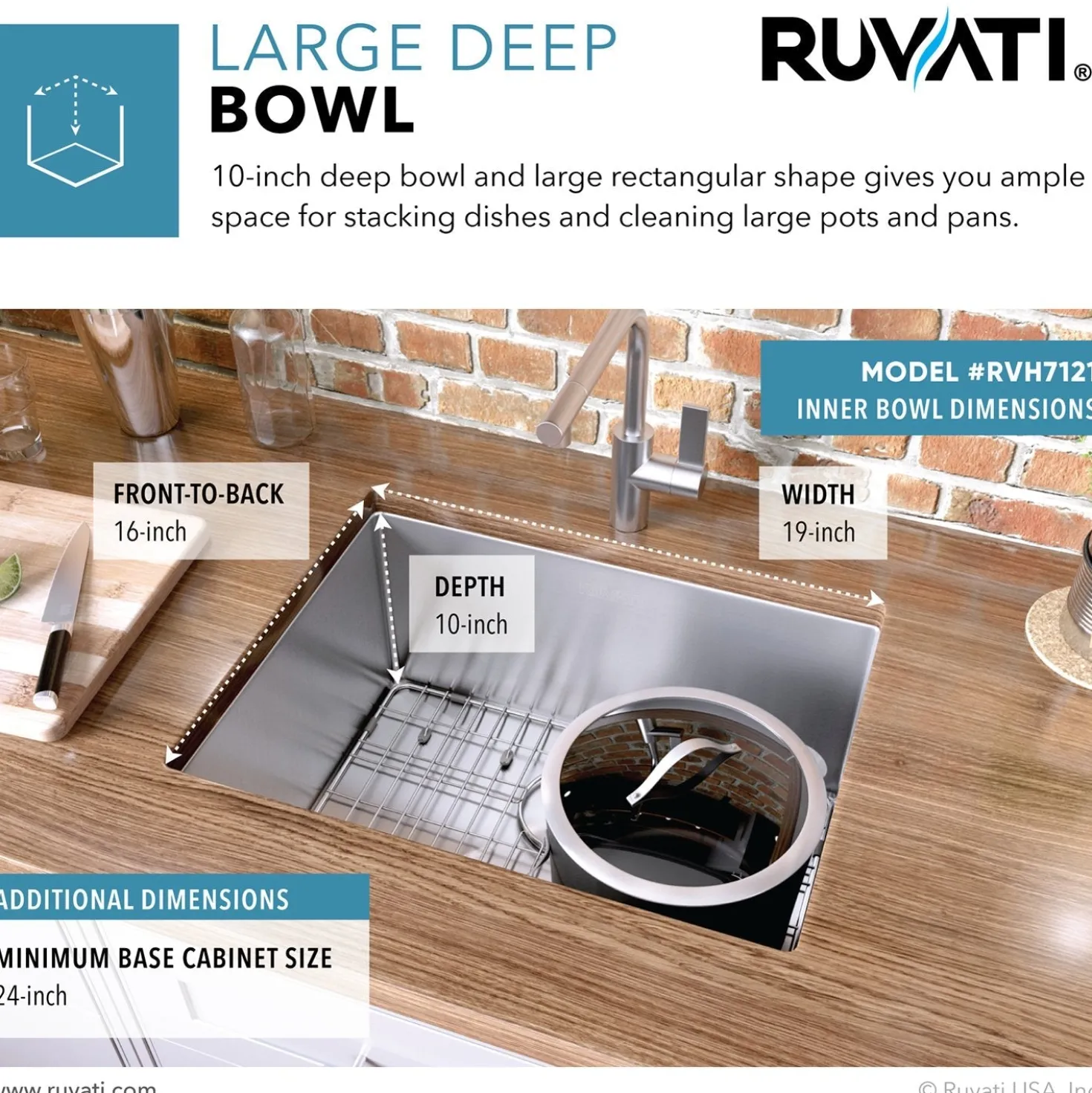 Ruvati RVH7121 21" Undermount Tight Radius 16 Gauge Stainless Steel Single Bowl Bar Prep Kitchen Sink