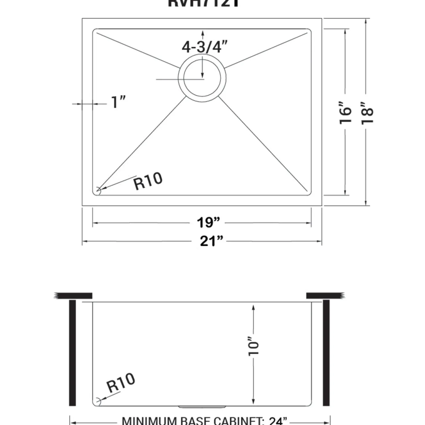 Ruvati RVH7121 21" Undermount Tight Radius 16 Gauge Stainless Steel Single Bowl Bar Prep Kitchen Sink