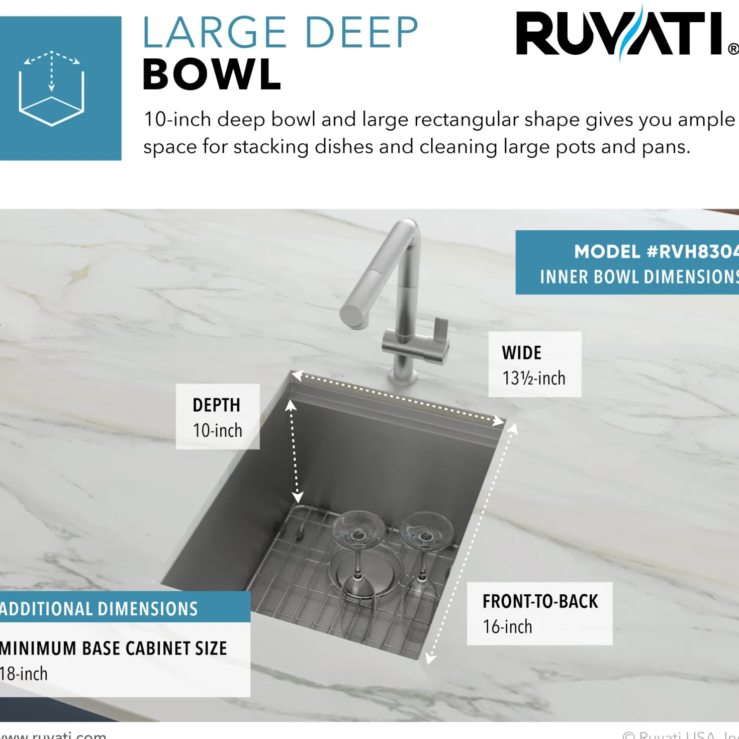 Ruvati RVH8304 15" Workstation Ledge Undermount 16 Gauge Stainless Steel Single Bowl Bar Prep Sink