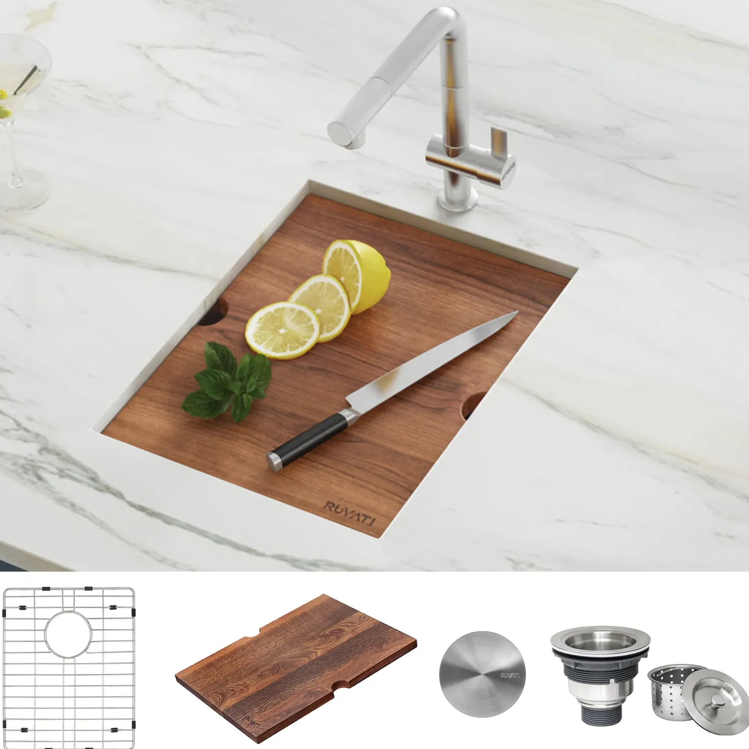 Ruvati RVH8304 15" Workstation Ledge Undermount 16 Gauge Stainless Steel Single Bowl Bar Prep Sink