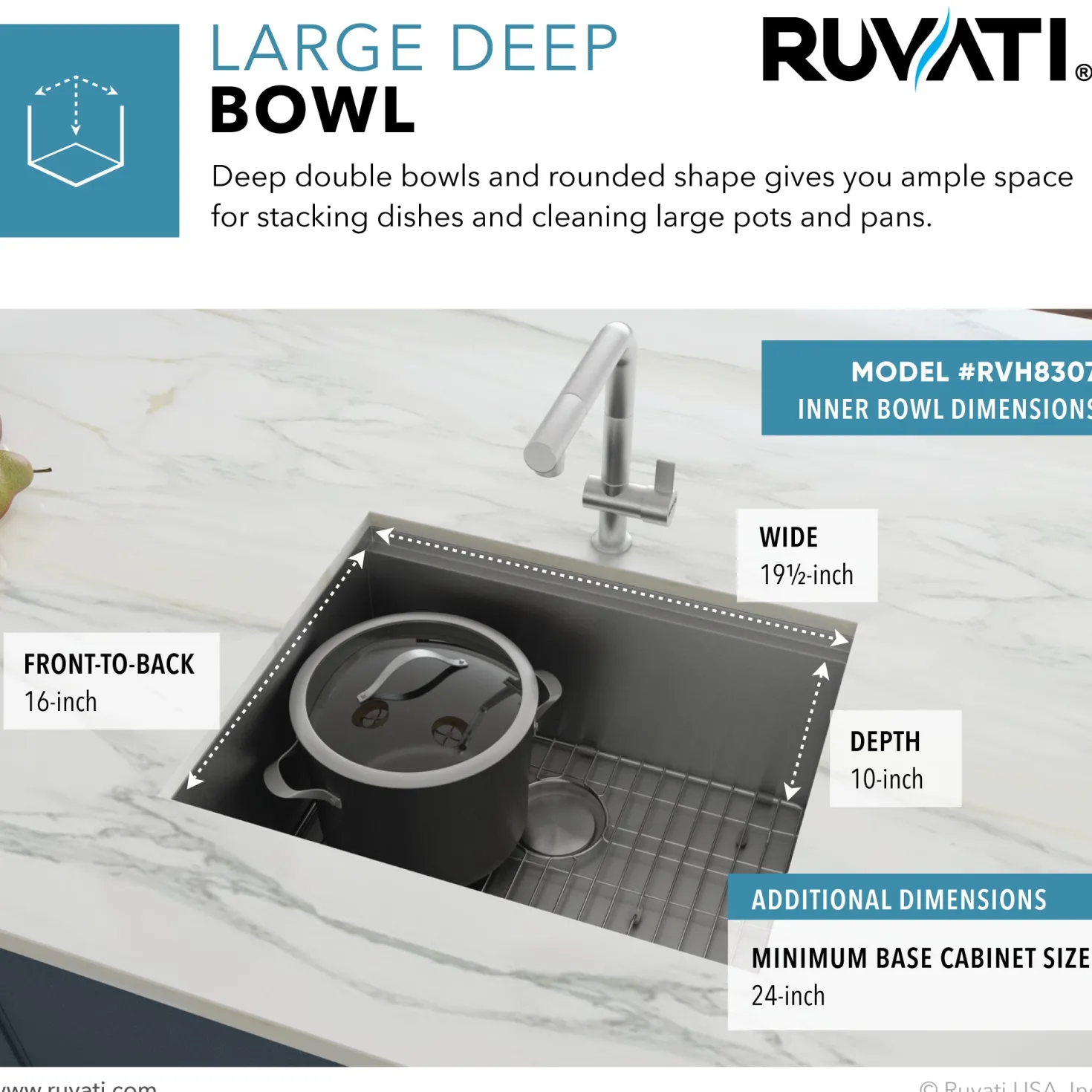Ruvati RVH8307 21" Workstation Undermount 16 Gauge Ledge Stainless Steel Single Bowl Bar Prep Sink