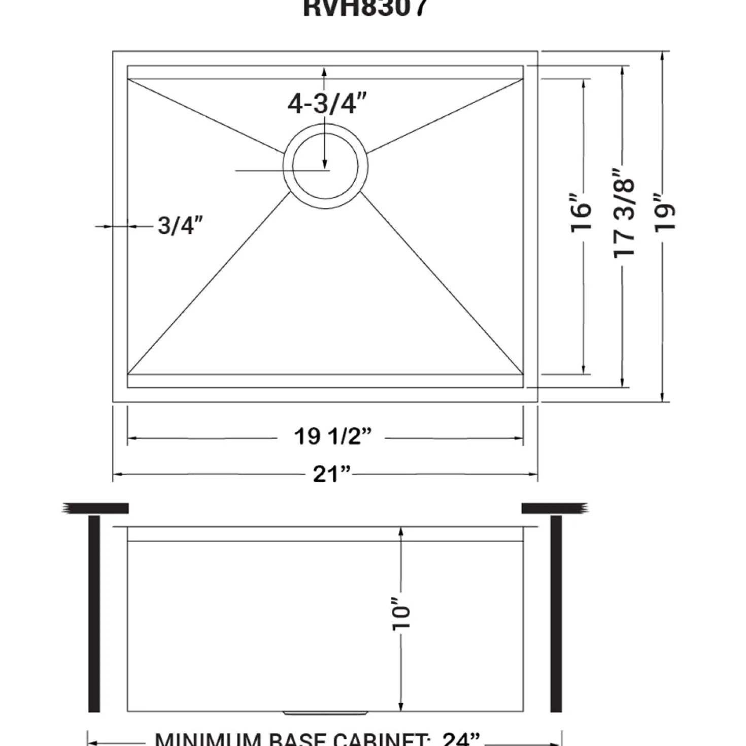 Ruvati RVH8307 21" Workstation Undermount 16 Gauge Ledge Stainless Steel Single Bowl Bar Prep Sink
