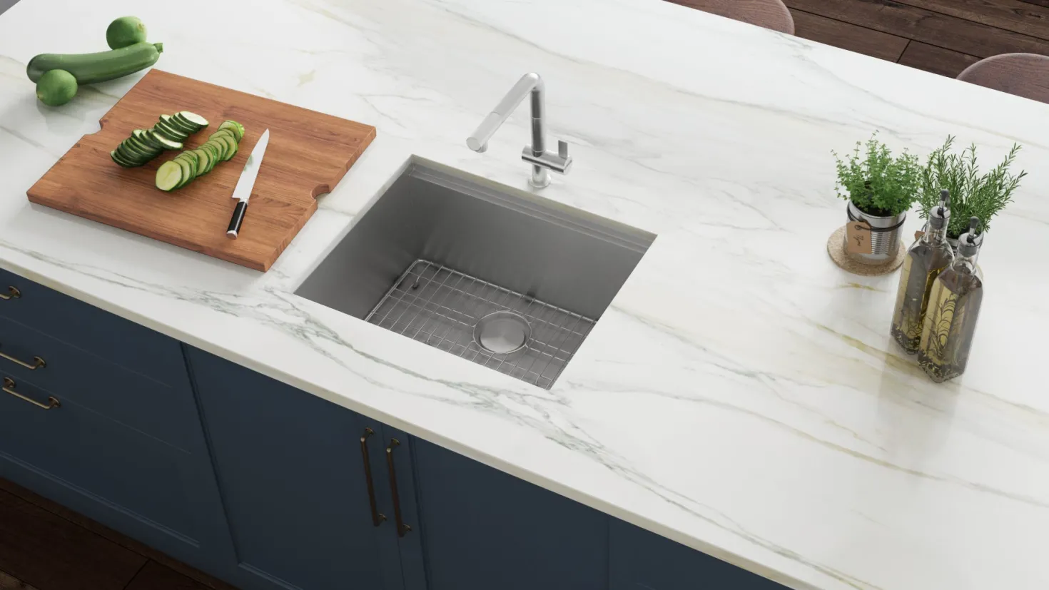 Ruvati RVH8307 21" Workstation Undermount 16 Gauge Ledge Stainless Steel Single Bowl Bar Prep Sink
