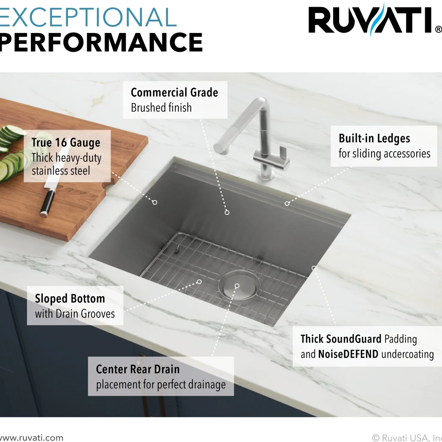 Ruvati RVH8307 21" Workstation Undermount 16 Gauge Ledge Stainless Steel Single Bowl Bar Prep Sink