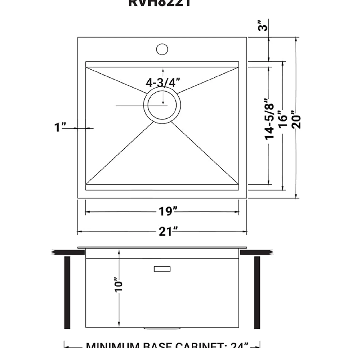 Ruvati RVH8221 21 x 20" RV Workstation Drop-in Topmount 16 Gauge Stainless Steel Bar Prep Kitchen Sink