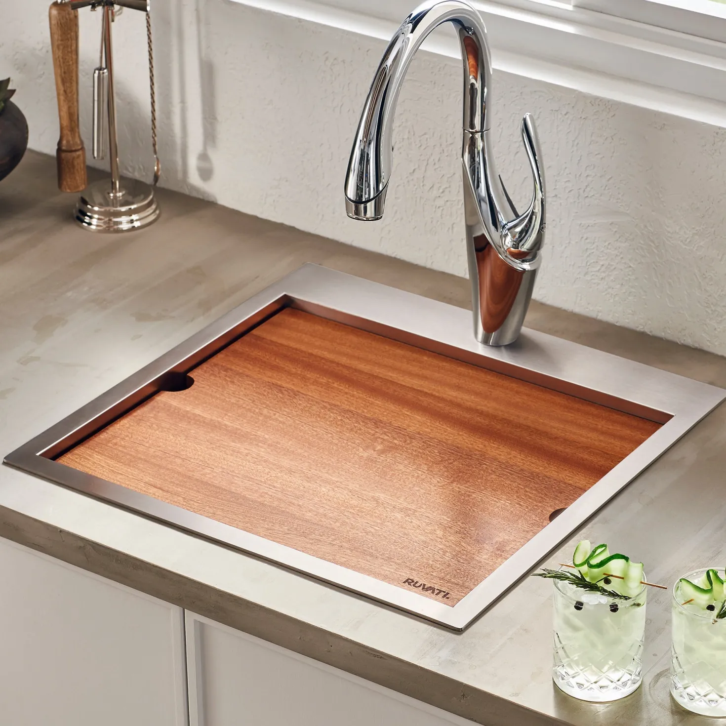 Ruvati RVH8221 21 x 20" RV Workstation Drop-in Topmount 16 Gauge Stainless Steel Bar Prep Kitchen Sink